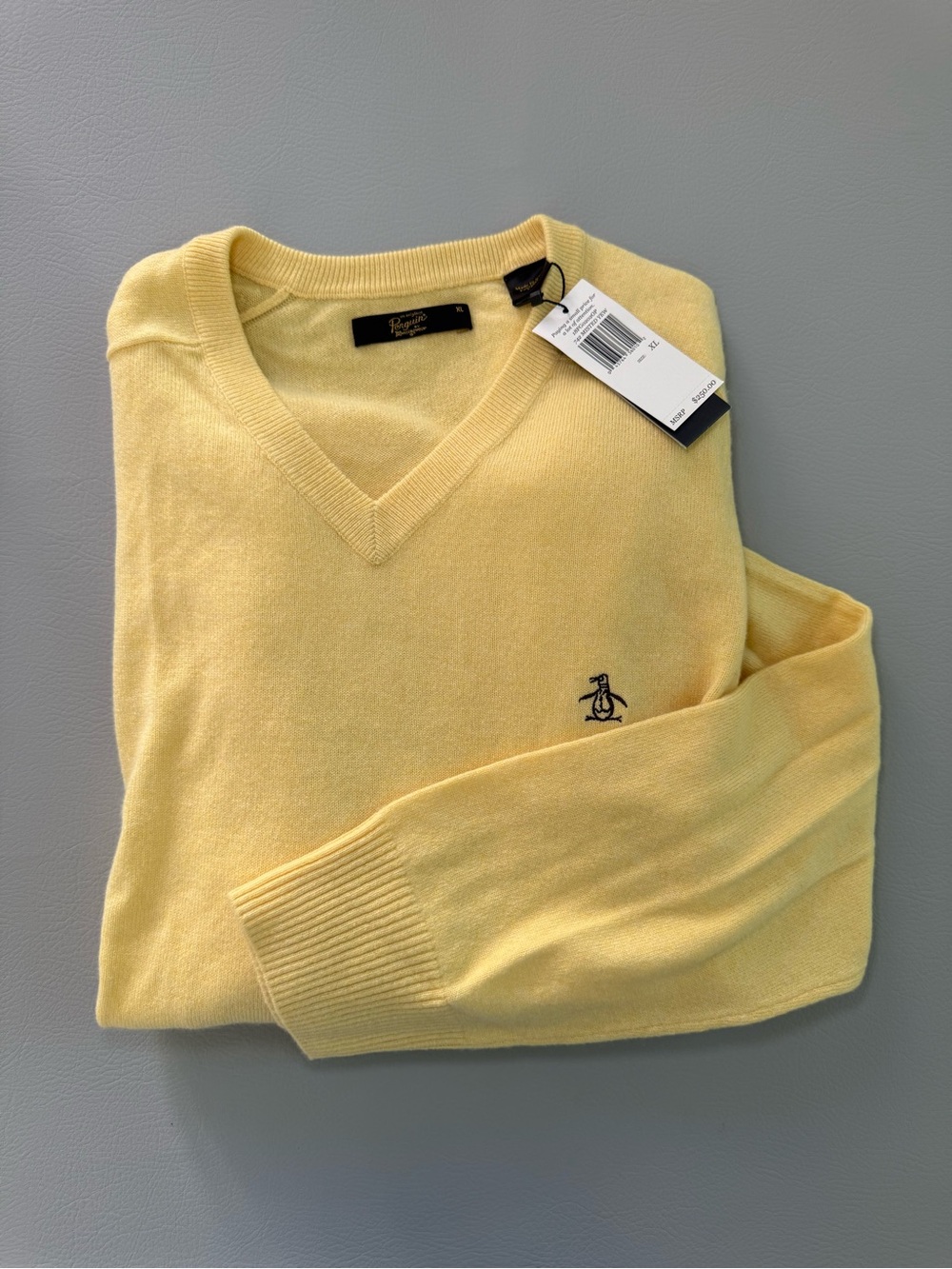 Original Penguin Men’s Cashmere Sweater Yellow V-Neck size XL - New with Tags